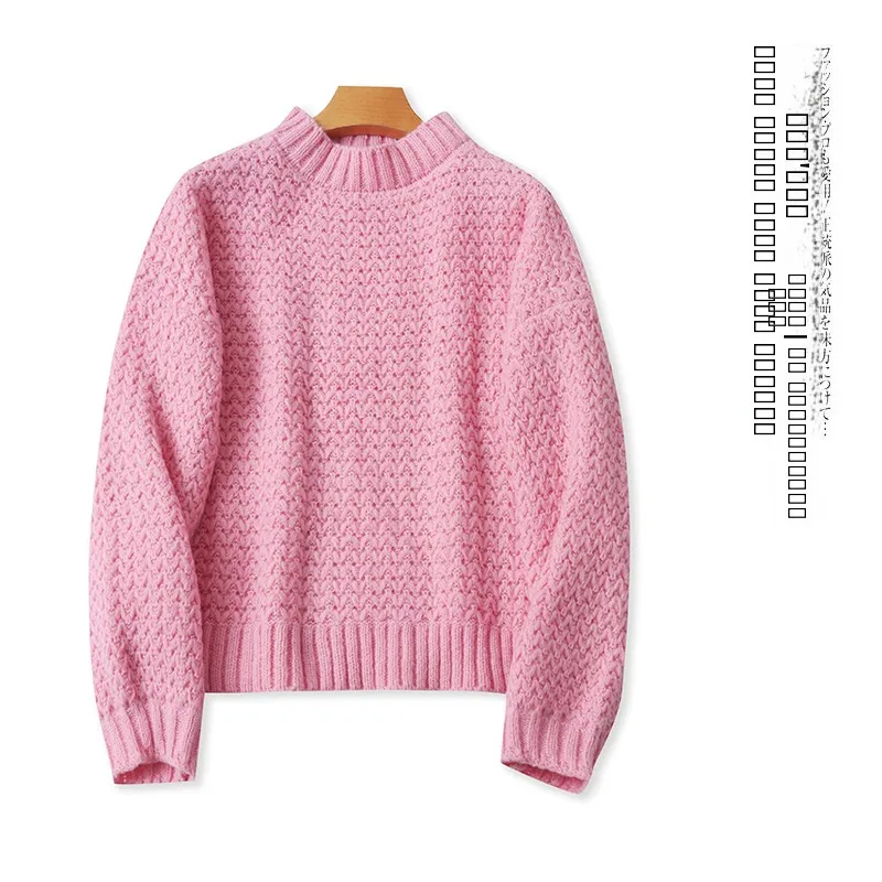 

Thiened Sweater Autumn Winter New Sle Women's Faion Anti-Aging Semi-High round Ne Long Sve Sweater Ele Sle