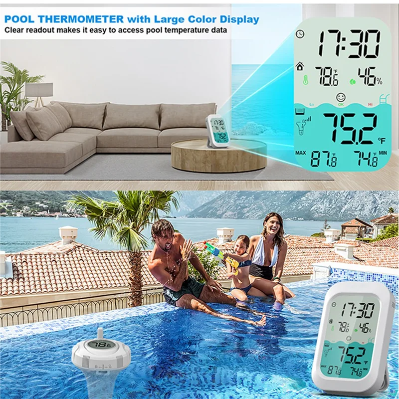 ABFY-ميزان حرارة لاسلكي لحمام السباحة -20-60 ° C سهل القراءة للحمام والمنتجعات الصحية وأحواض السمك بطول 500 قدم ومقياس حرارة حمام السباحة العائم