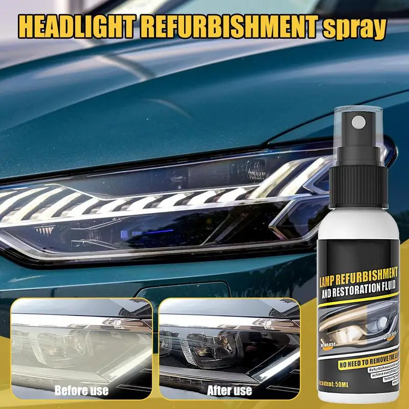 Headlight Restoration Spray Long-Lasting 50ml Vehicle Scratch Remover Heat Resistant Protective Head Light Cleaner For Cars