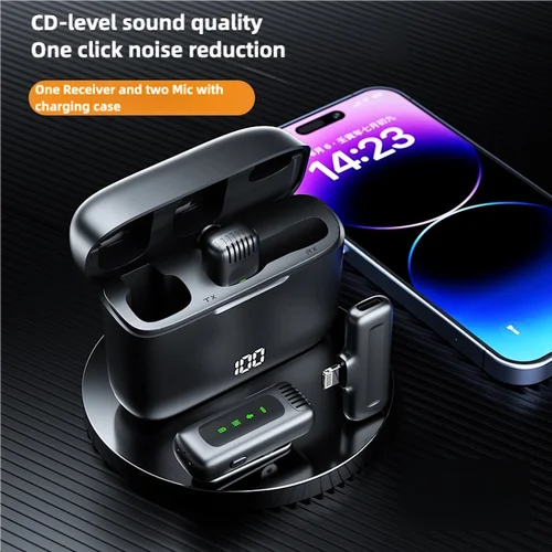 Imagen 2 del producto FIFAR-micrófono de solapa Lavalier inalámbrico, grabación de Audio portátil con reducción de ruido para iPhone, Android y PC con caja de carga