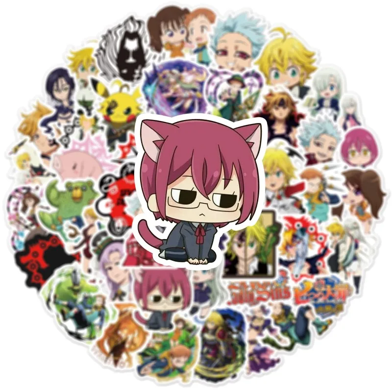 50pcs Anime Japanese Seven Deadly Sins Graffiti Removable Stickers for Journal, Guitar, Luggage, Notebook & Car