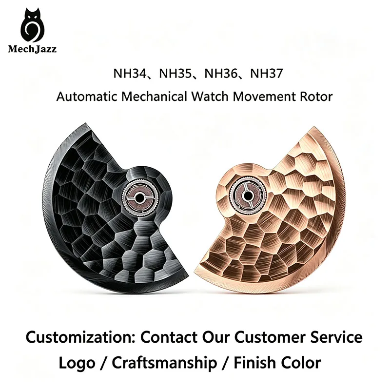 MechJazz Hammer Textured Automatic Watch Rotor, Fits NH34, NH35, NH36 NH37 Movements, Watch Oscillating Weight Mod Parts
