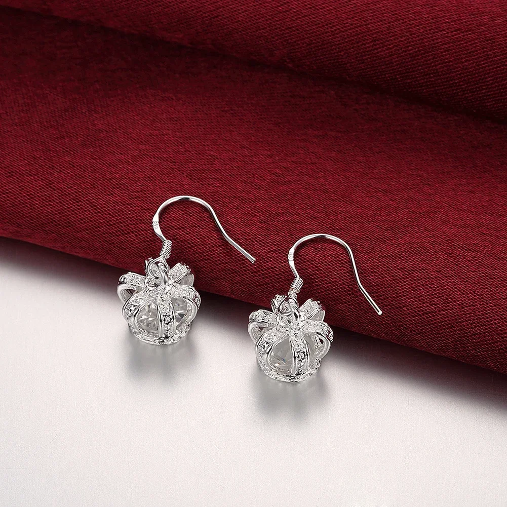 Hot sale 925 Sterling Silver Earrings temperament Women Crown crystal  Christmas Gifts Jewelry