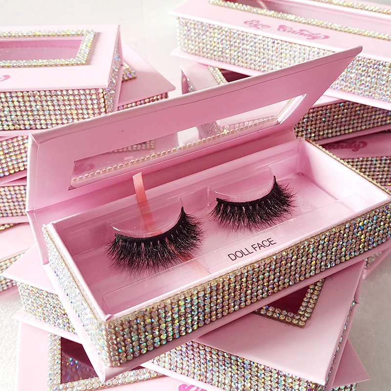 Customize Eyelash Packaging Wholesale Bulk 3d 25mm Mink Pink Lashes Case Glitter Diamond Eyelashes Package Custom Logo Lash Box