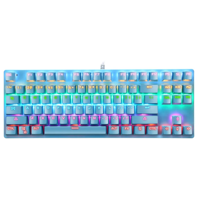 New Real Mechanical 87 Key Green Axis Wired Keyboard  For Computer Notebook External Office E-games 9 Kinds of RGB Lights