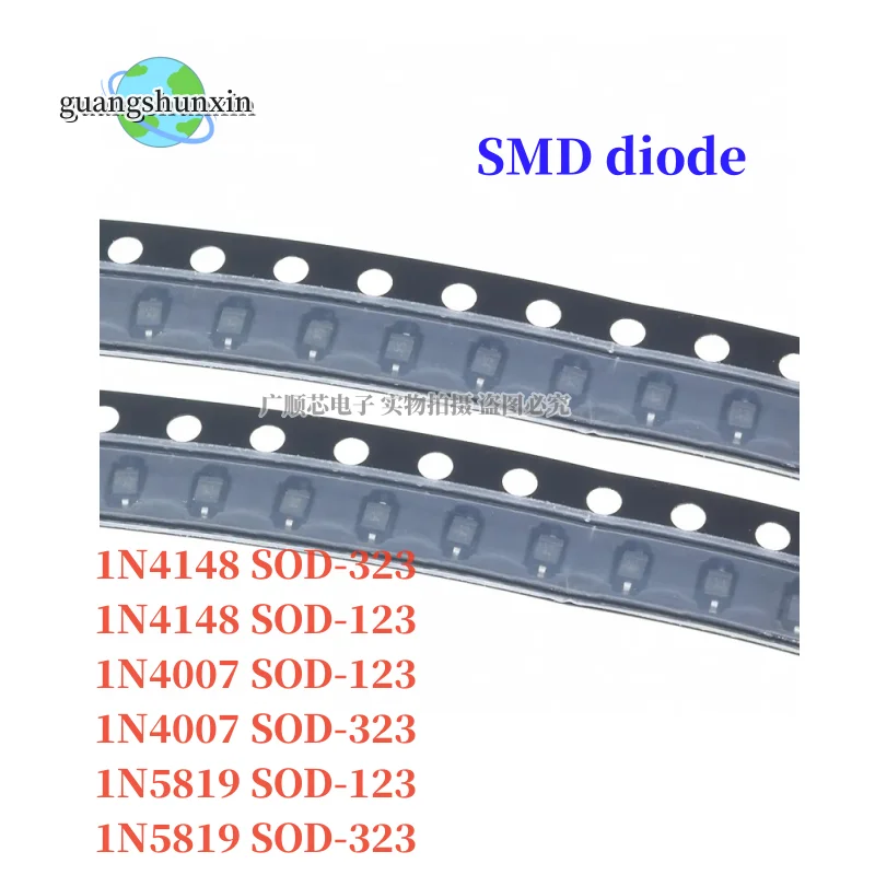 100pcs SMD diode 0805 SOD-123 1N5819 1N4007 1N4148 SOD123 SOD-323 1206 1N4148WS 1N5819WS B5819WS SOD323