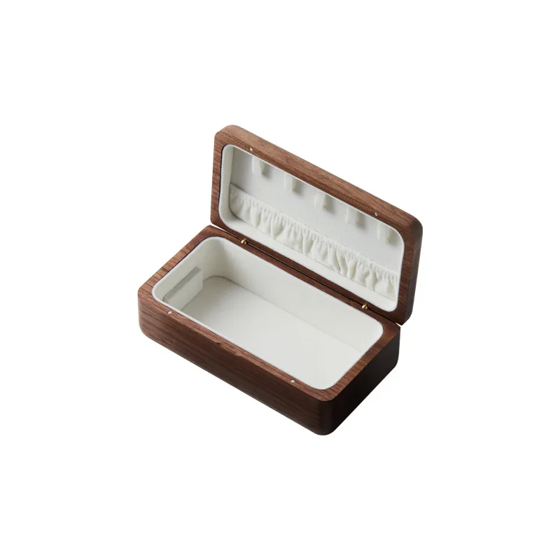 Jewelry Storage Box Double Layer Wooden Necklace Jewelry Earrings Organizer Wedding Gift Black Walnut Portable Wood Jewelry Box