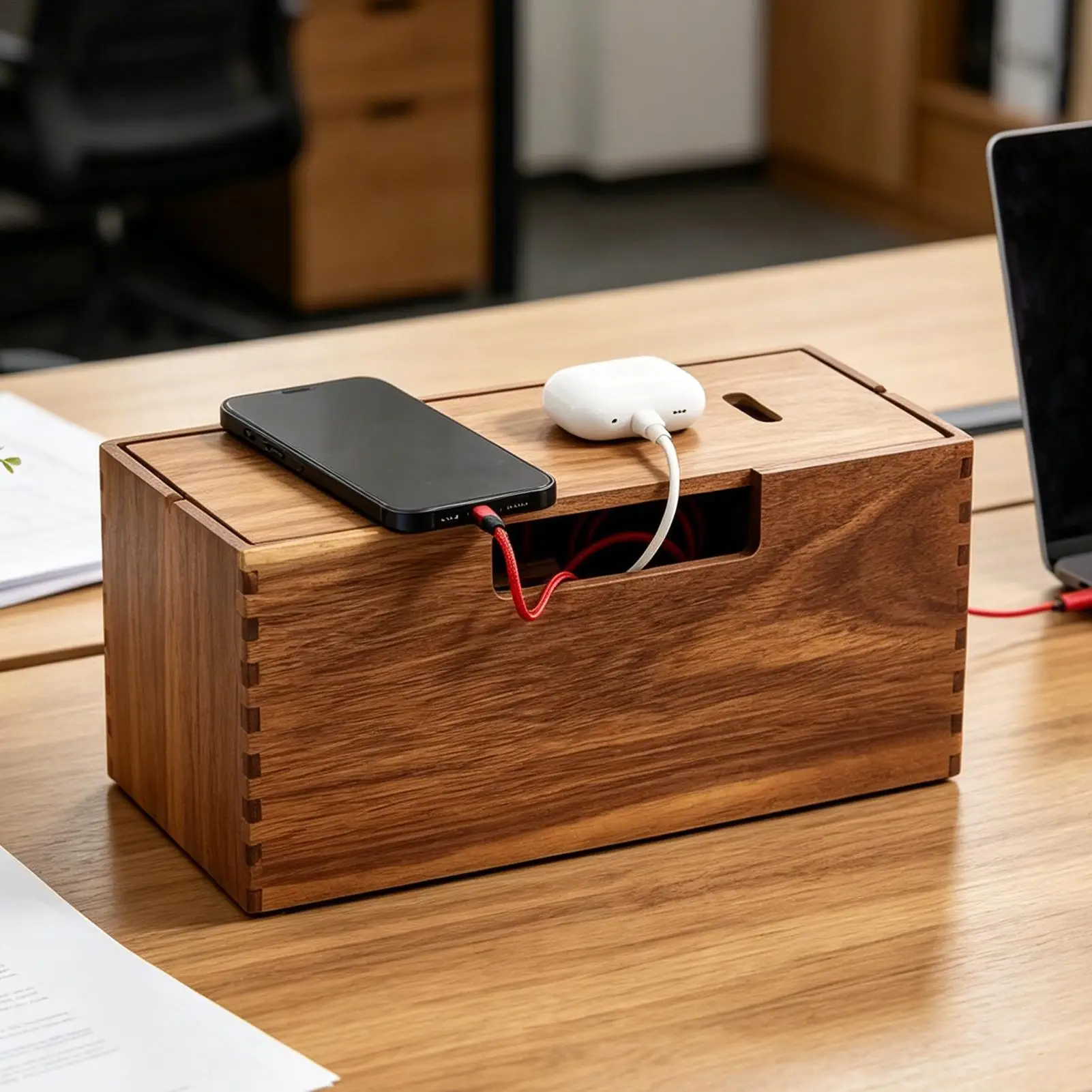 Cable Storage Box Power Strip Case Wooden Power Line Wire Management Organizer Charger Socket Network Line Storage Sturdy Bin