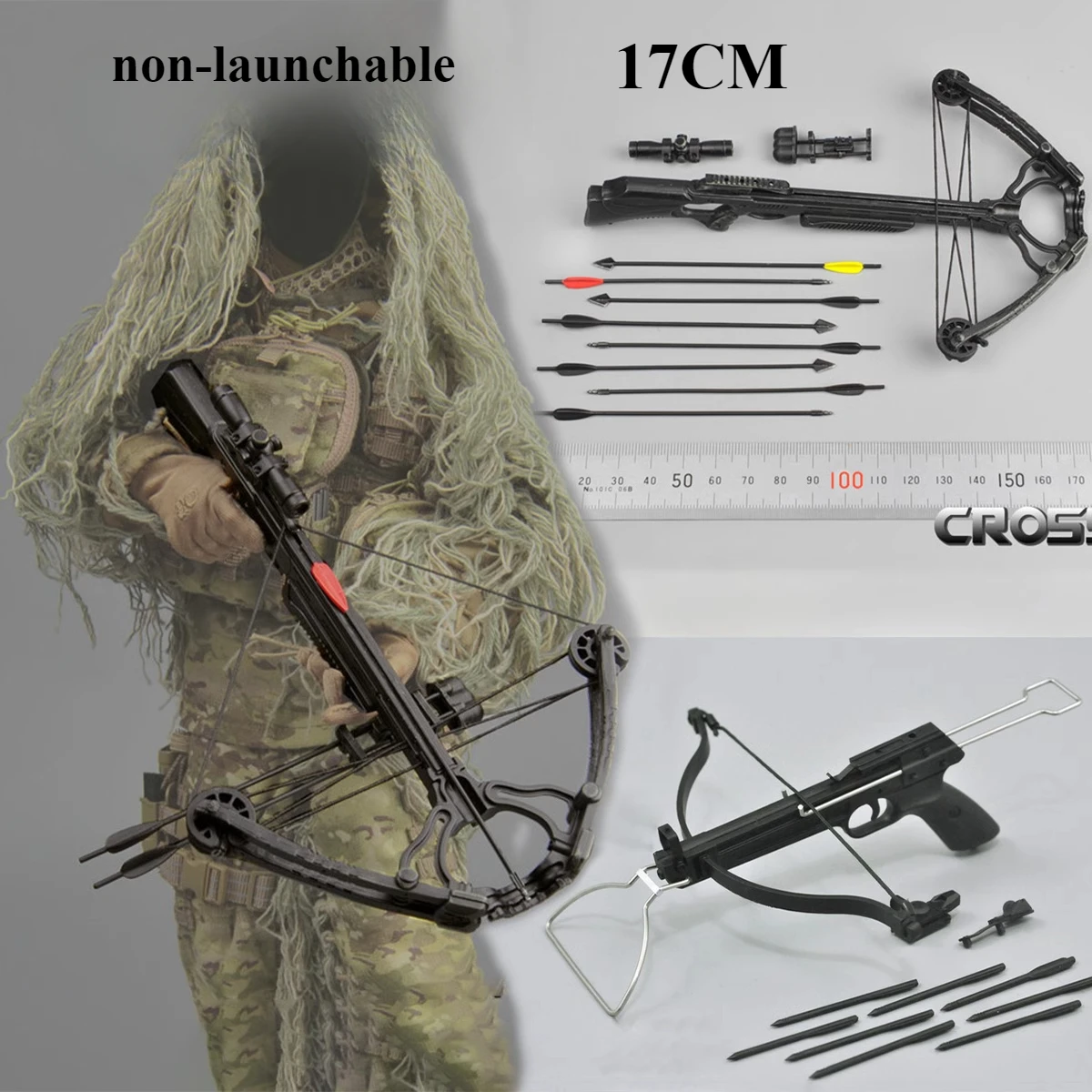 In STOCK ZY15-24 1:6 Composite Crossbow Model (Includes 8 Arrows) for Action Figures