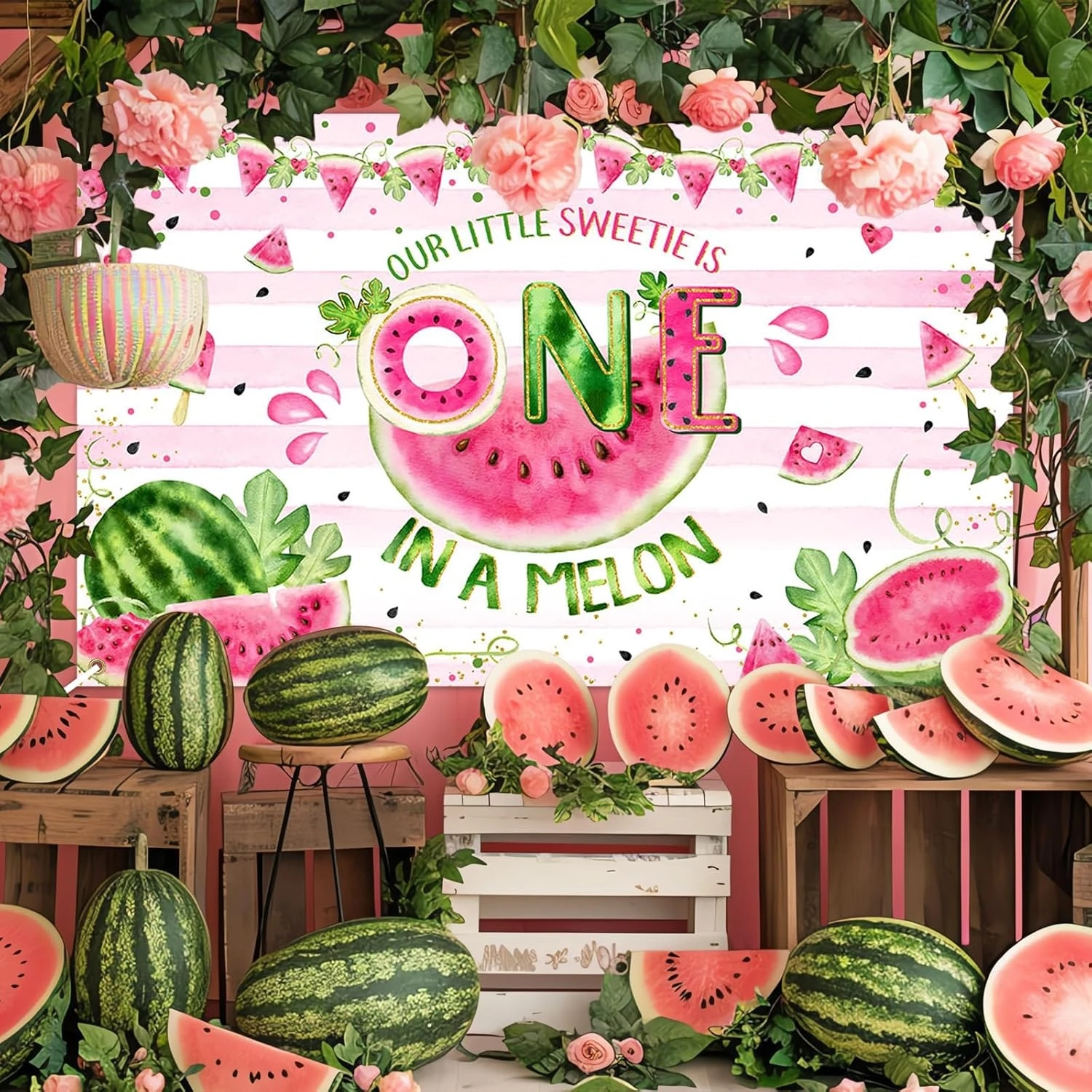 البطيخ 1 عيد ميلاد الوردي والأبيض المشارب البطيخ الخلفيات الكمبيوتر طباعة لوازم الحفلات خلفيات استوديو التصوير الفوتوغرافي