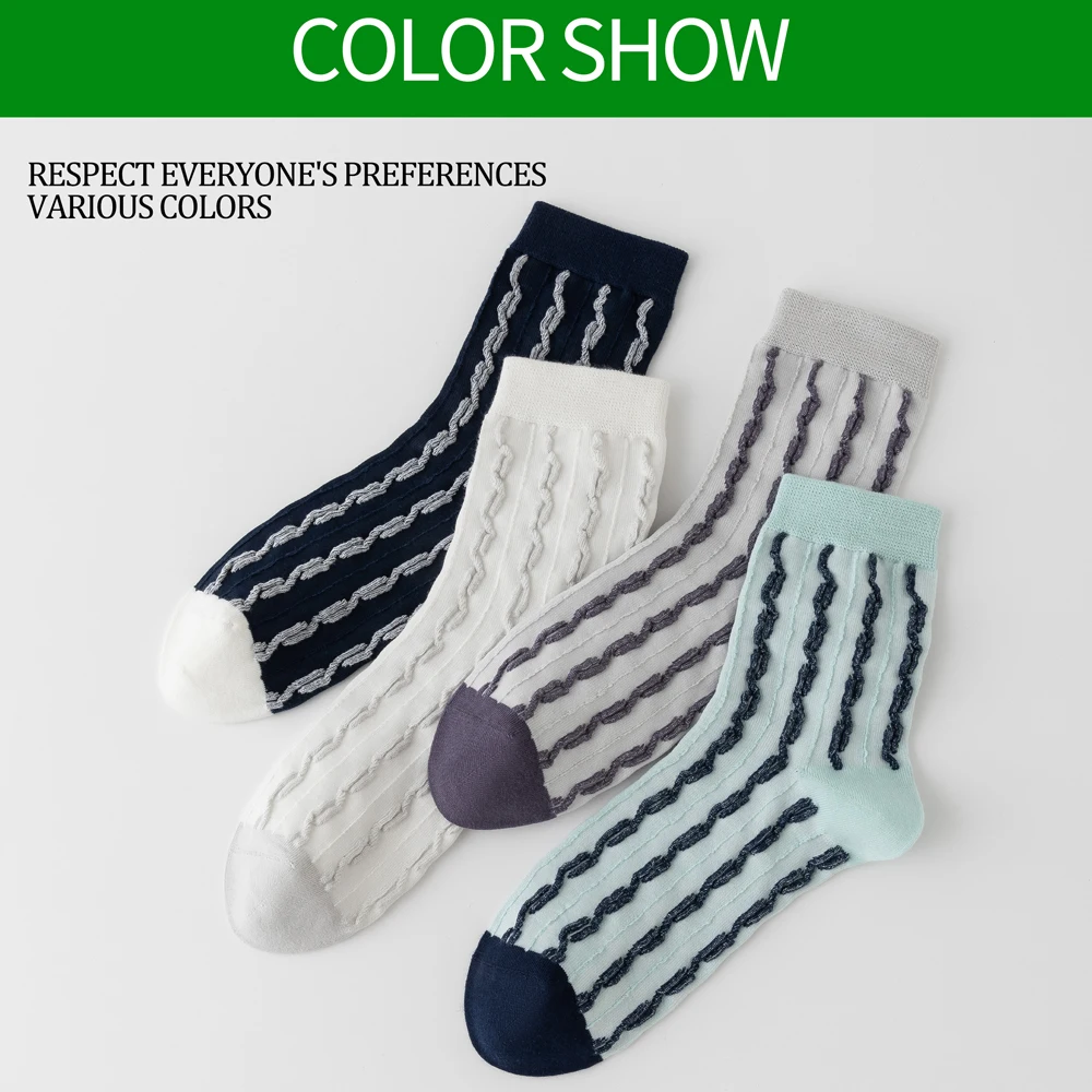 1/3 Pairs Women's Korean Style Mid Calf Socks Spring Summer Thin Breathable Cotton Crew Socks Seamless Toe Casual Long Socks