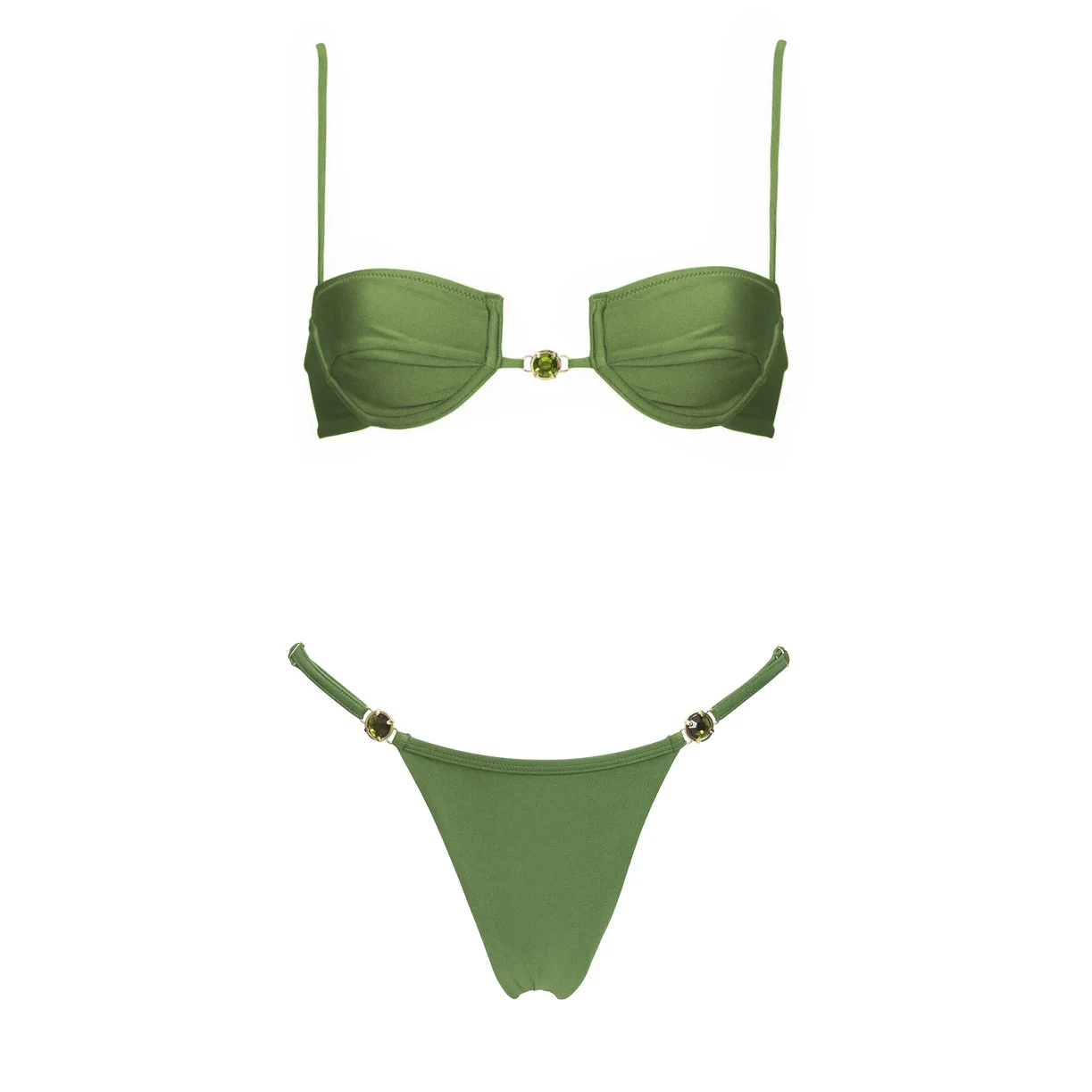 3Pcs Green Diamond Bikini 2025 Bandeau Biquini Women Sexy Swimsuit Push Up Swimwear Female Crochet Skirt Bathing Suit Beachwear
