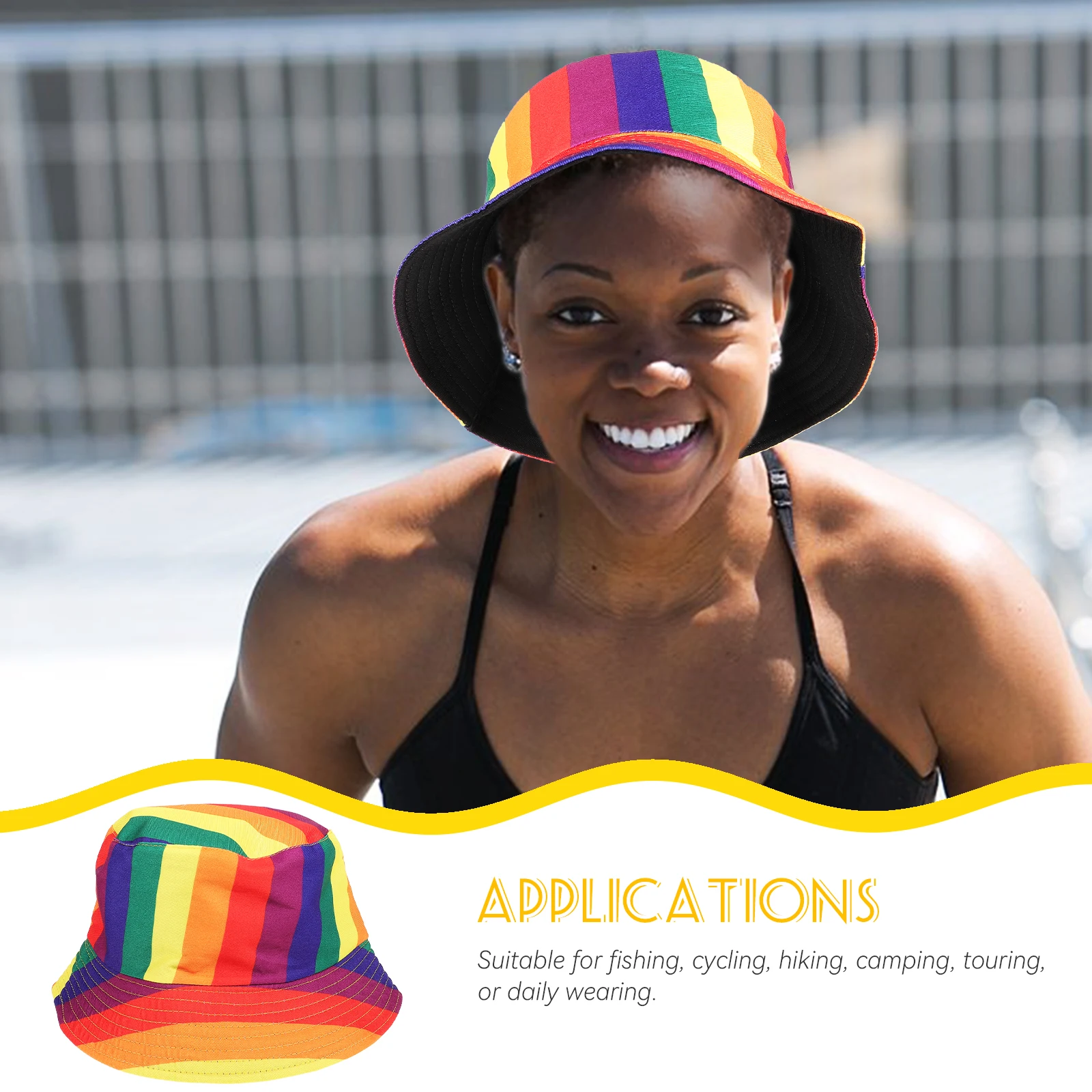 

Bucket Sun Protection Wide Brimmed Hat Rainbow Color Sunscreen Hat for Women Gardening Beach Pool Park Camping Hiking