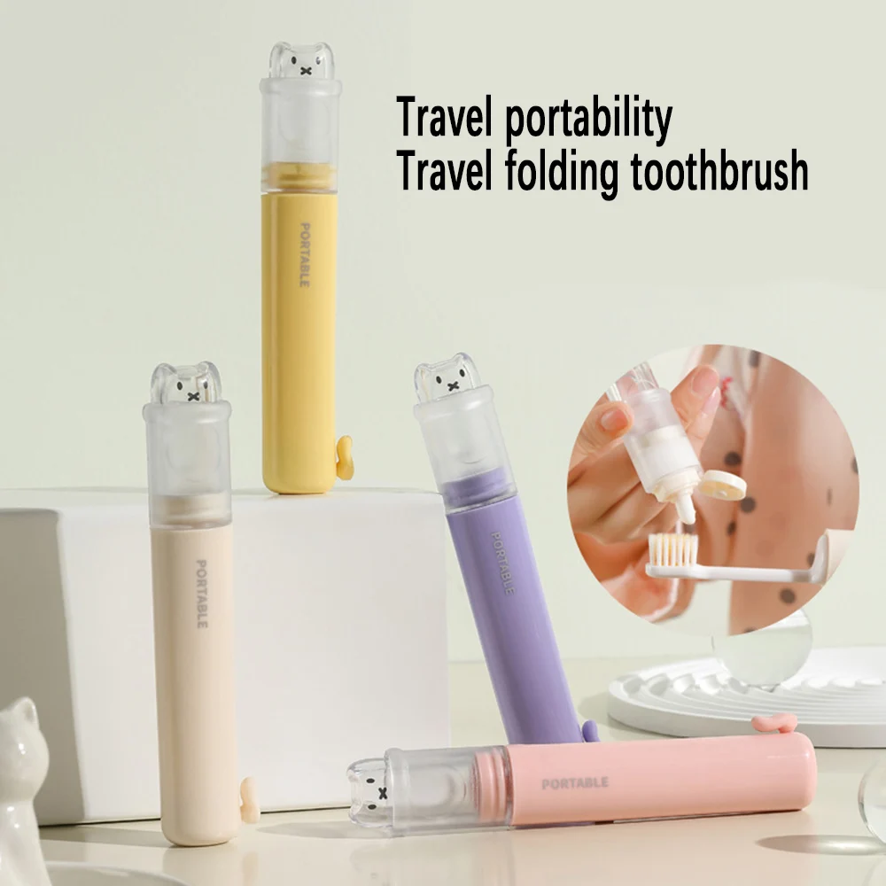 Travel Folding Toothbrush, Toothpaste Storage Integrated Multi Functional Soft Hair Adult Mini Toothbrush Set, Folding Design