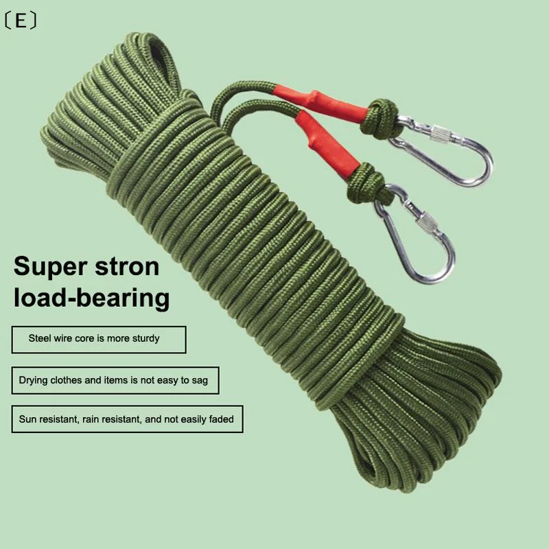 〔E〕10M/20M Wire Rope Clothesline 8MM With 2 Hooks Laundry Hanging String Thicken Wall Hanger Wire Core Nylon Cord