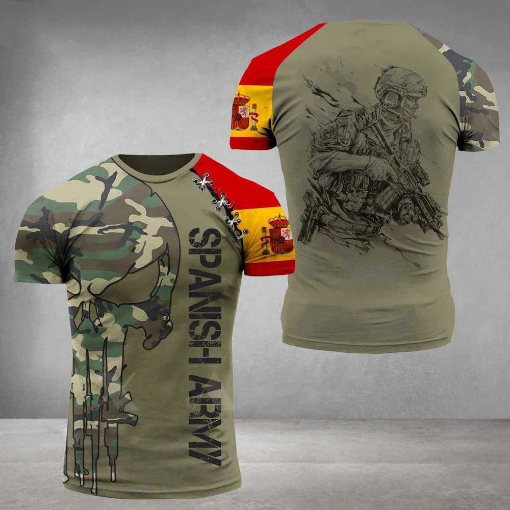 Spanish Flag Graphic Men's T-shirt Army Casual Short Sleeved Tees Men Hunting Tshirt Spanish Veterans Top Camouflage Clothing Xl