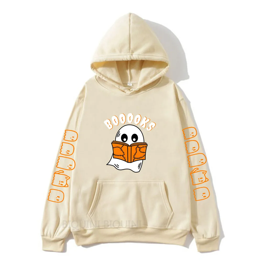 Happy Halloween Ghost Reading Book Hoodie Winter Warm Long Sleeve Hoodies Male Sweatshirt Harajuku Cartoon Sudaderas Mens Hoody