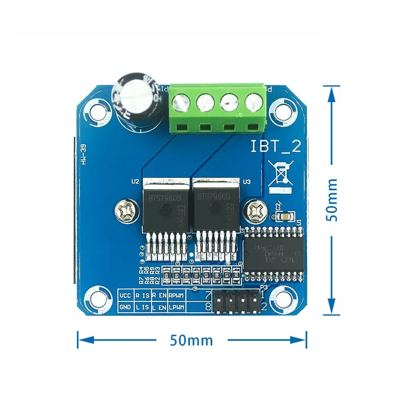 1Pcs IBT-2 High Power Intelligent Automotive Motor Driver Module BTS7960 43A Current Limit Control Semiconductor Cooling