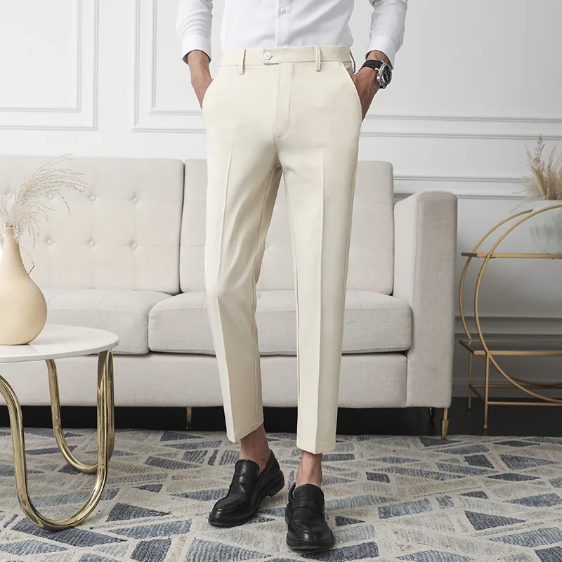 Spring New Men Non-iron Fabric Dress Pants Slim Straight British Casual Suit Pants Male Business Suit Pants Y2k Men Clothing