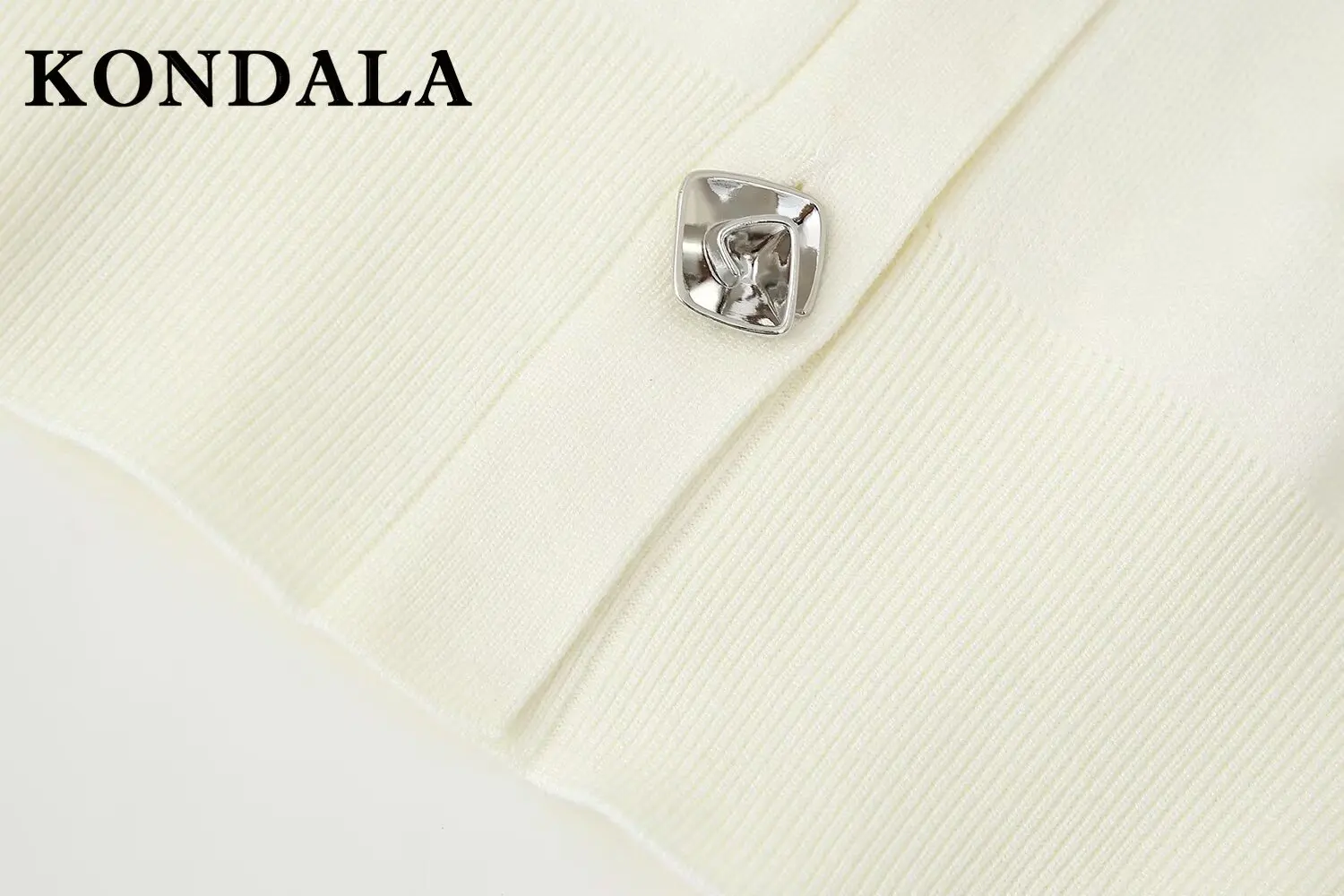 KONDALA أنيقة فاخرة أنيقة بدلة بيضاء زهرة أزرار ملابس متماسكة + مثير غمد تنورة صغيرة موضة 2025 ليلة مجموعات الربيع الحفلات