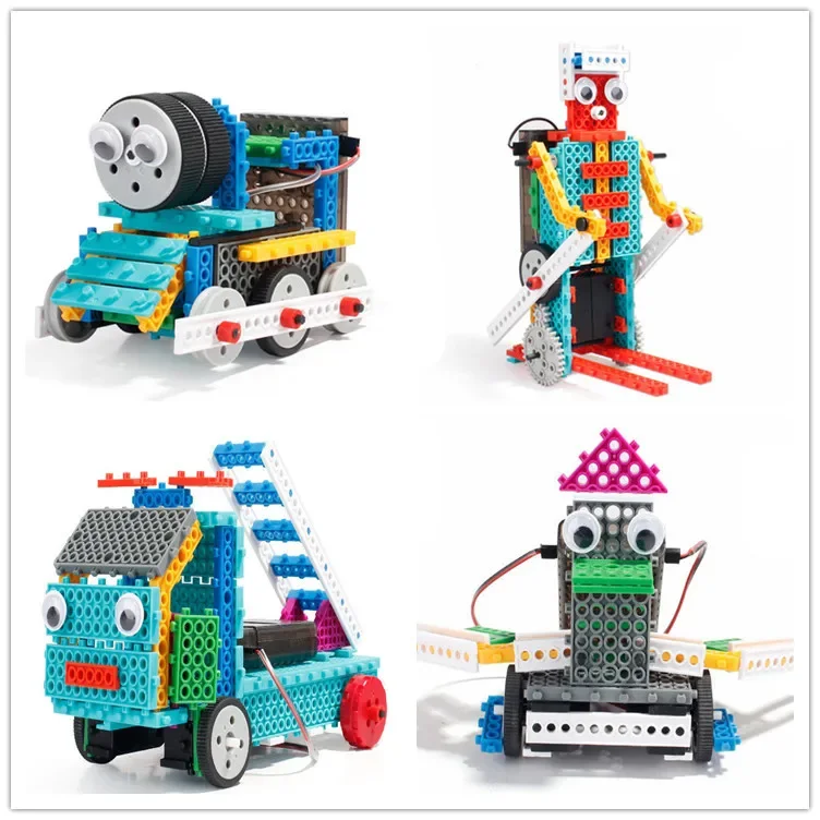 

[Funny] 170pcs DIY 4 in 1 Remote control RC Train/Skiing/Duck/Fire fighting truck robot Building blocks assembly electronic toy