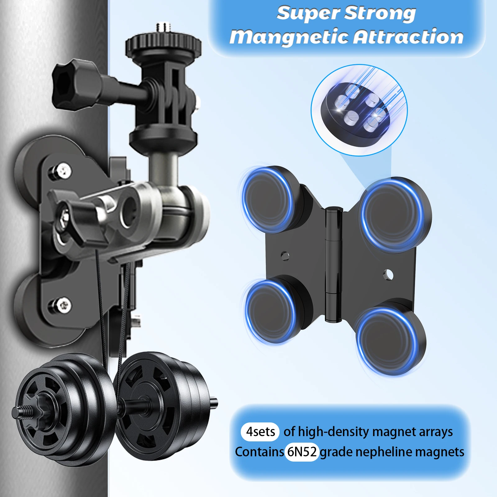 Magnetic Camera Fence Mount  Aluminum Arm, with Phone Holder,Two 1/4