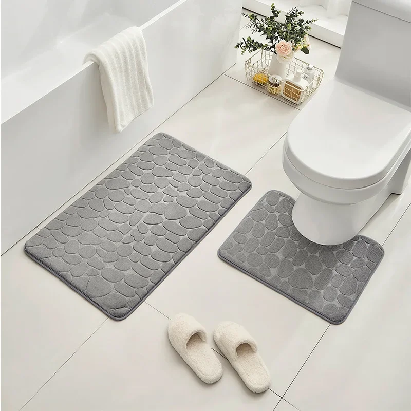 Quick-drying non-slip bath mat with pebble pattern - super absorbent and odor-free for bathroom, kitchen, laundry and bedroom