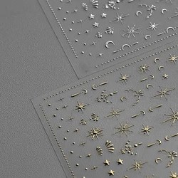 3D Gold Silver Sun/Moon/Star Bronzing Nail Art Sticker Laser Star Butterfly Design Self-Adhesive Nail Decal Manicure Accessories