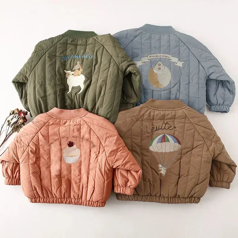 Boy Girl Jackets Winter Autumn Long Sleeve Embroidery Fleece Cotton Kids Coats Outerwear Toddler Baby Children Clothing