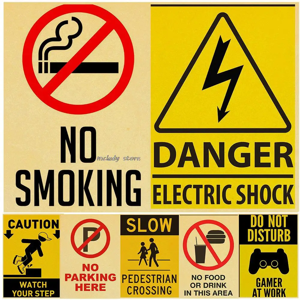 Vintage Danger Warning Signs Posters Kraft Painting Considerations in life Wall Art Decorative Murals Aesthetic