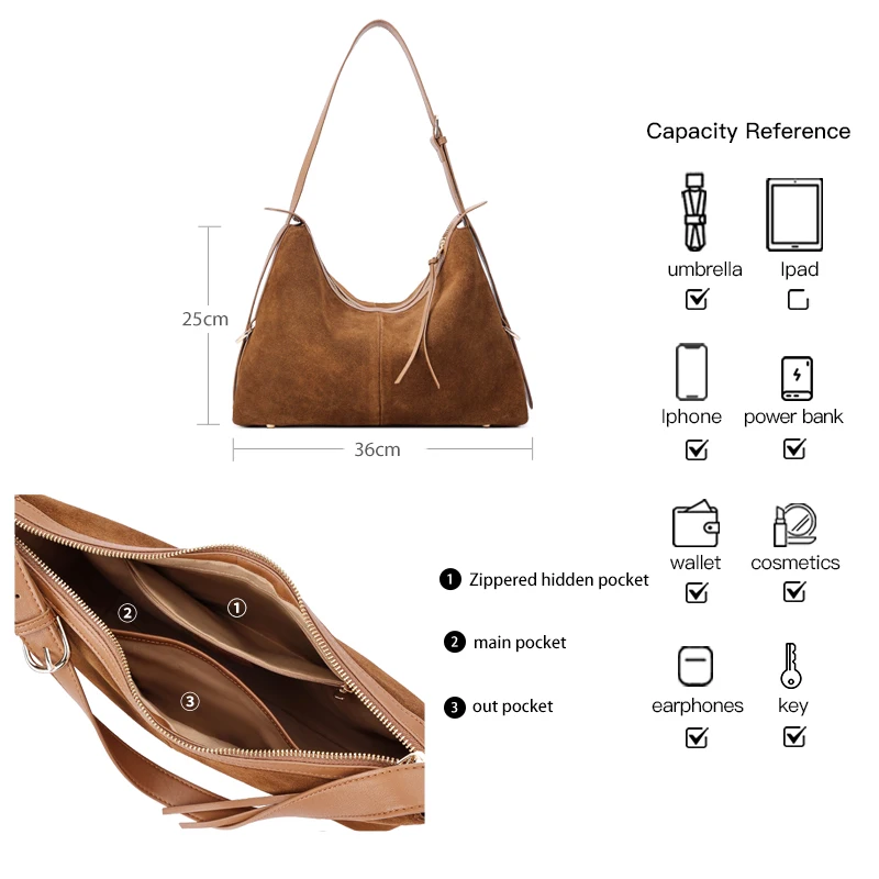 Suede Women Shoulder Bag Genuine Leather Female Lady Handbag Ladies Luxury Designer Top-grain Cowhide Crossbody Tote Bags Woman