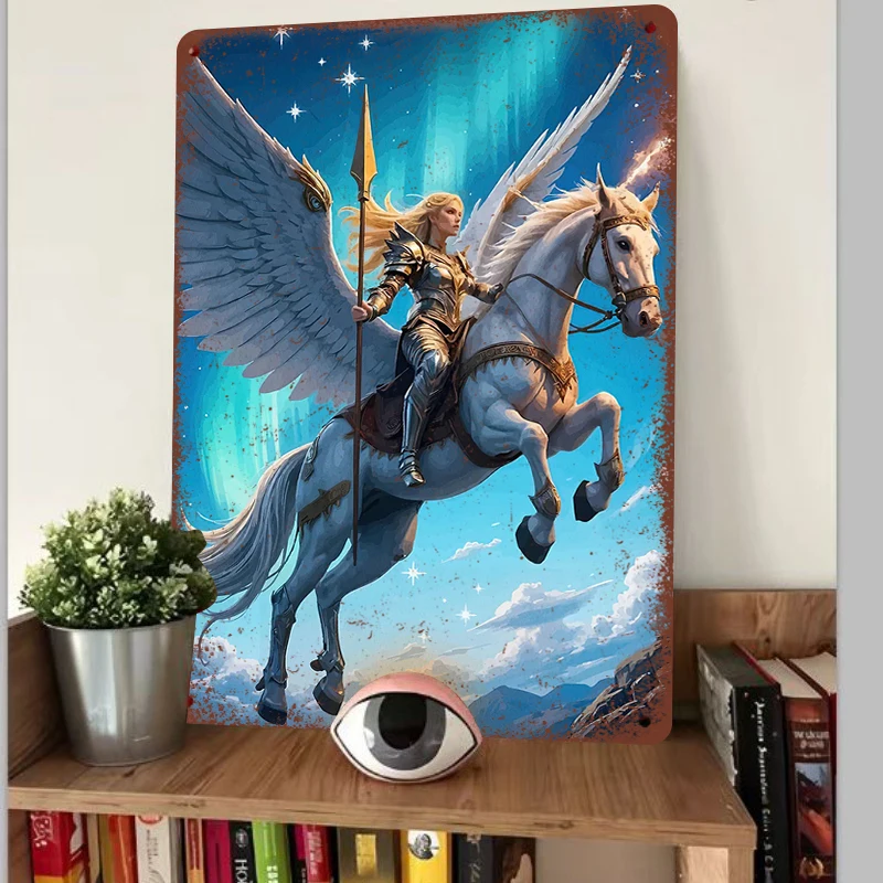 Angel Warrior on Pegasus Metal Wall Art Nordic Style Home Decor Living Room Decorative Hanging