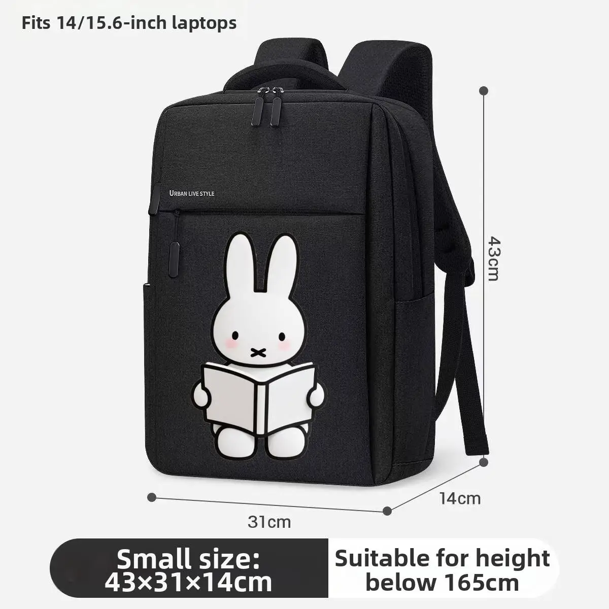 حقيبة ظهر Miffy الجديدة ذات السعة الكبيرة لرحلات العمل للرجال في الصباح، حقيبة ظهر للكمبيوتر المحمول بسيطة وأنيقة