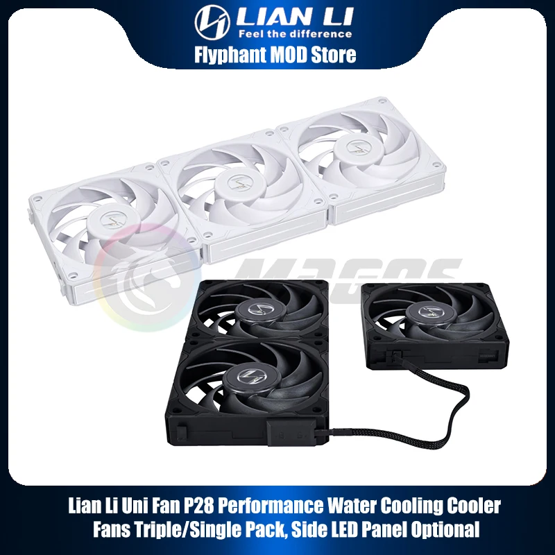 

Lian Li Uni Fan P28 Performance Water Cooling Cooler Fans Triple/Single Pack, Side LED Panel Optional