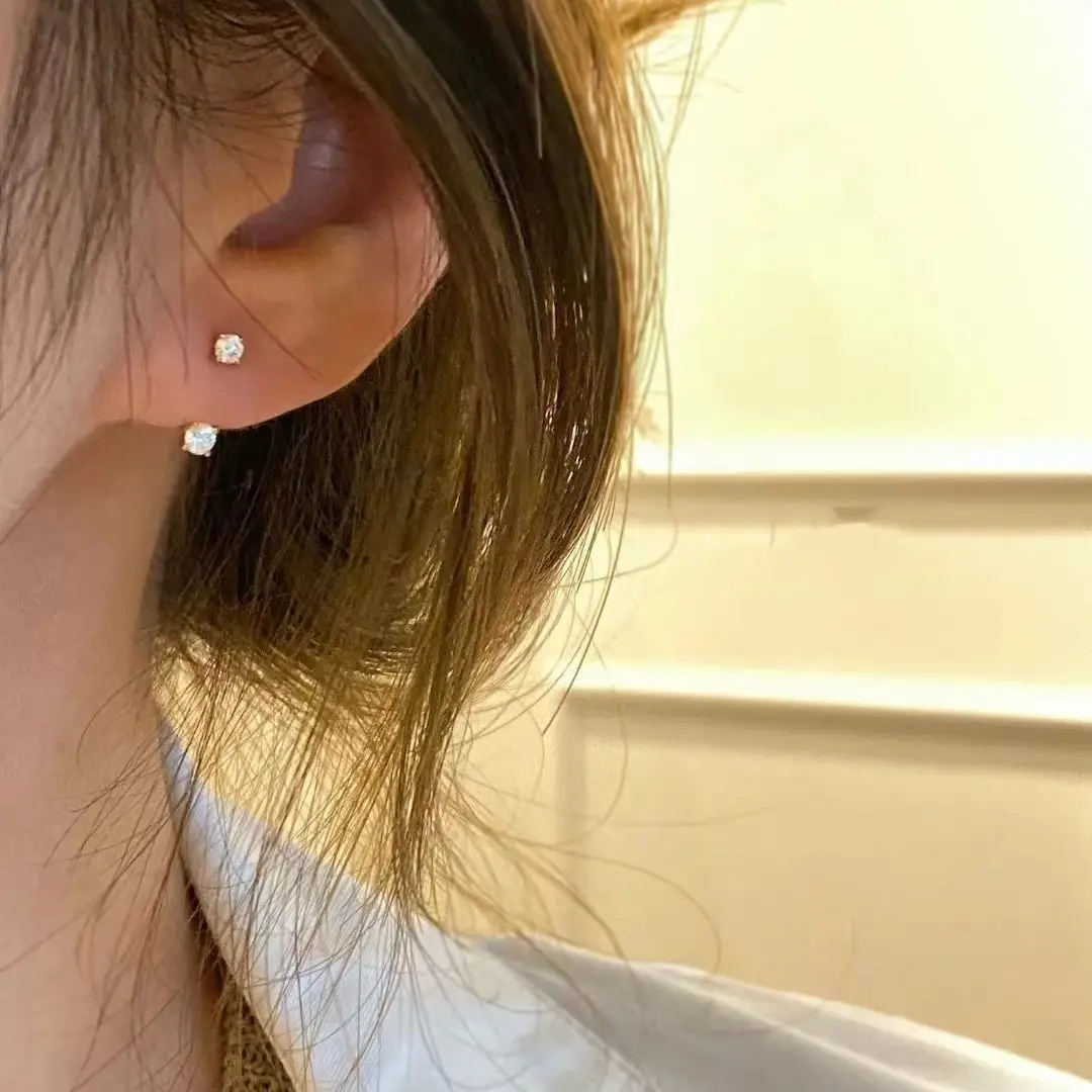American Simple Back Hanging Rhinestone Hypoallergenic Stud Earrings For Women One Model Two Wears Earring Daily Jewelry Gifts