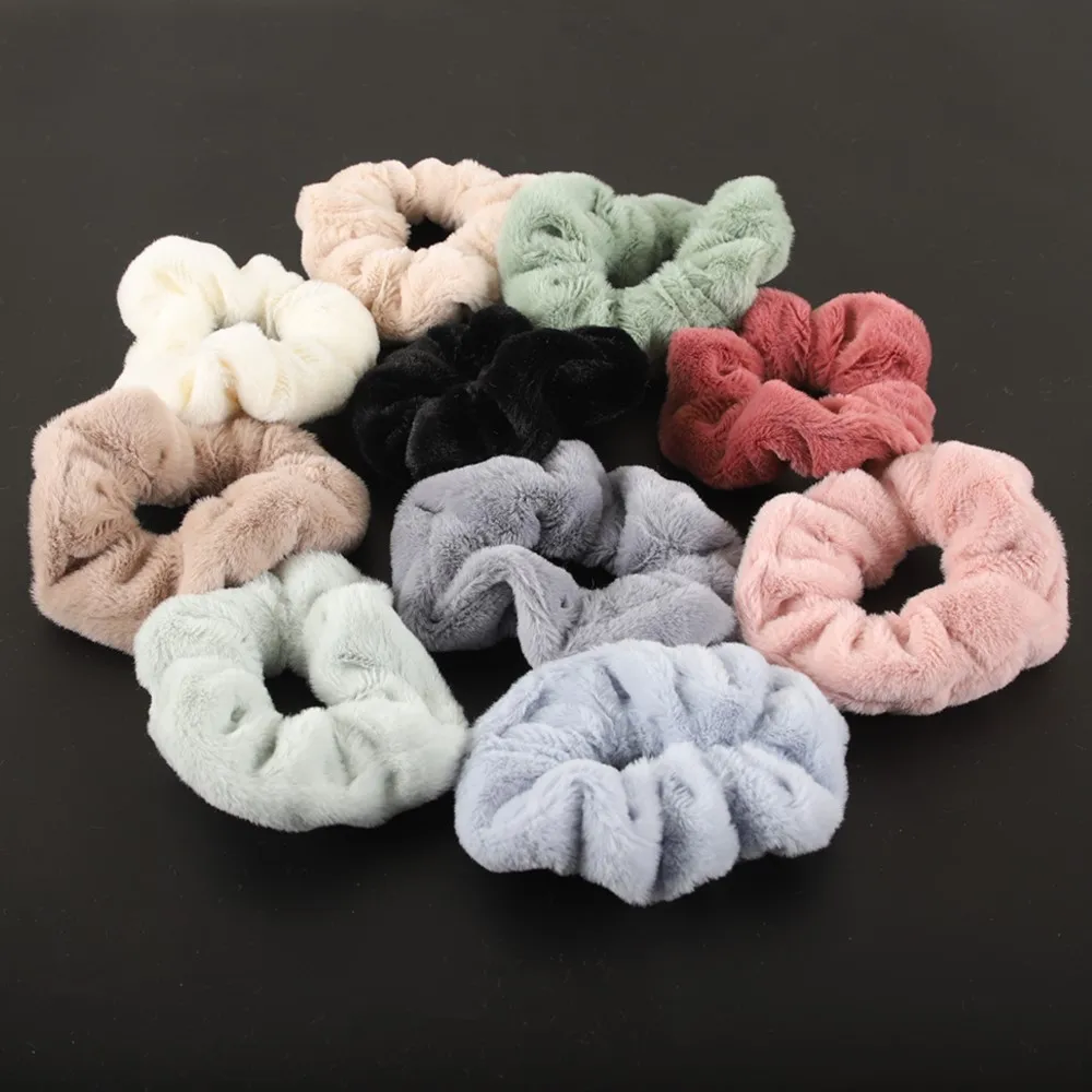 

6PCS Hair Scrunchies Furry Elastic Band Women Girl Ponytail Holder Rubber Ties Accessories Plush Fake Fur Soft Headband