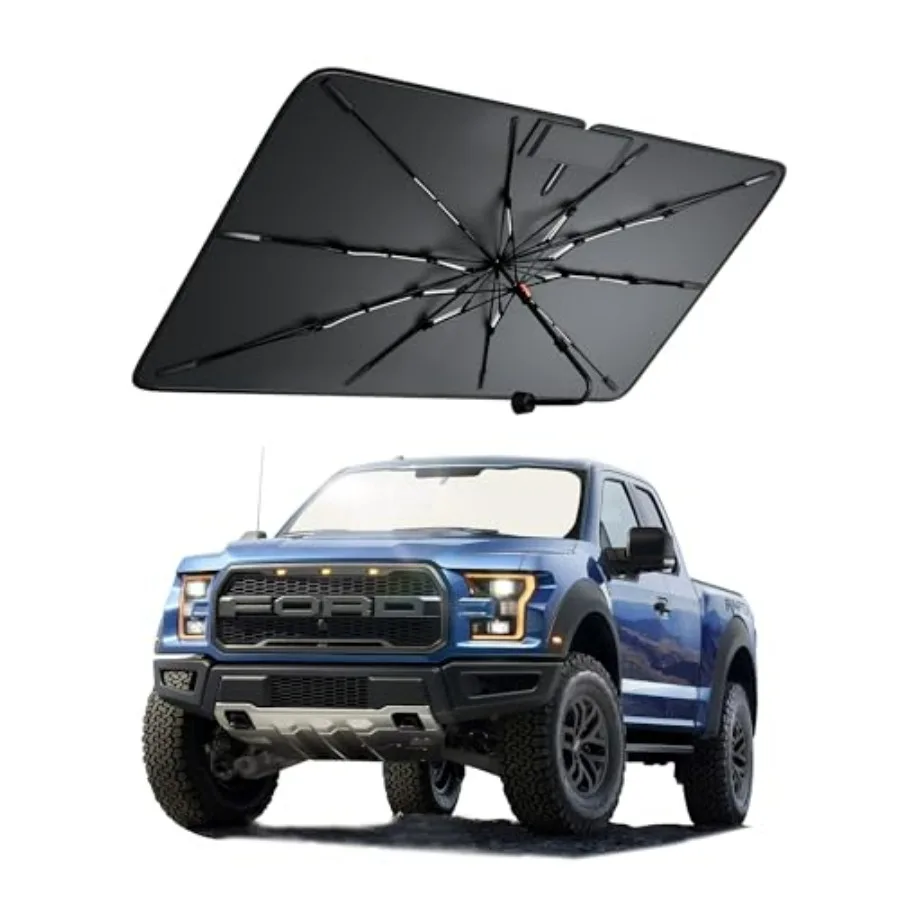 

Windshield Sun Shade for Ford F150 20152026, Foldable Umbrella Sunshade, Black, 100 UV Block Multi-Layer Heat Insulation with R
