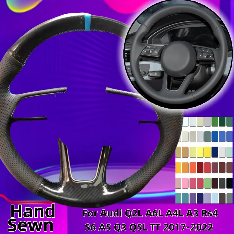 

Hand-Sewn Genuine Leather Car Steering Wheel Cover For Audi Q2L A6L A4L A3 Rs4 S6 A5 Q3 Q5L TT 2017-2022 Car Accessories