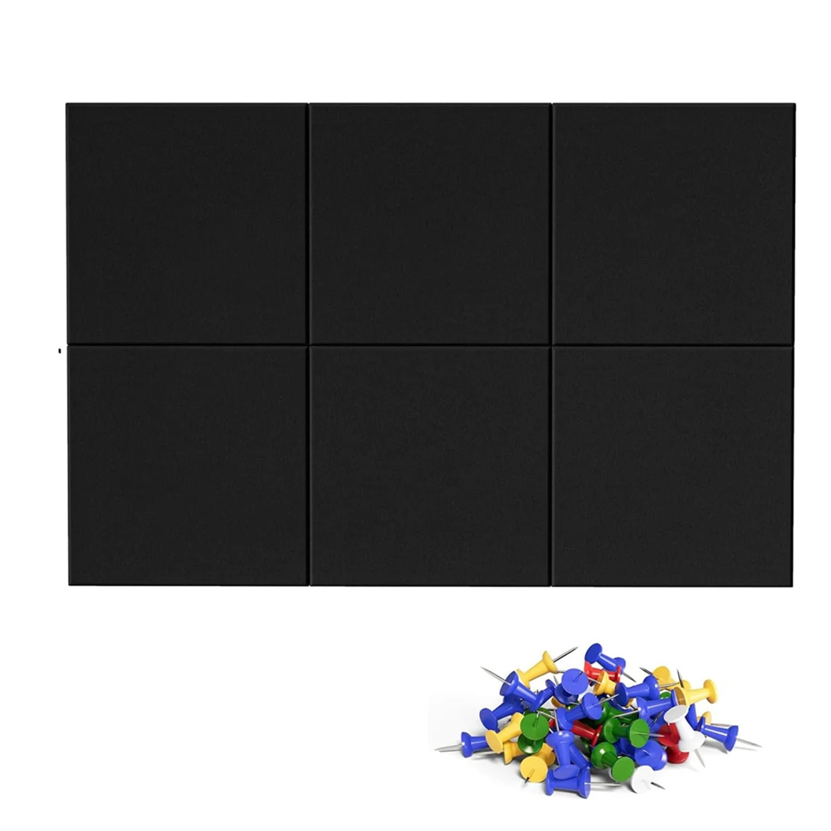 Tablero de corcho alternativo, azulejos de pared de fieltro con 50 chinchetas, tableros de corcho negros para paredes, paquete de 6