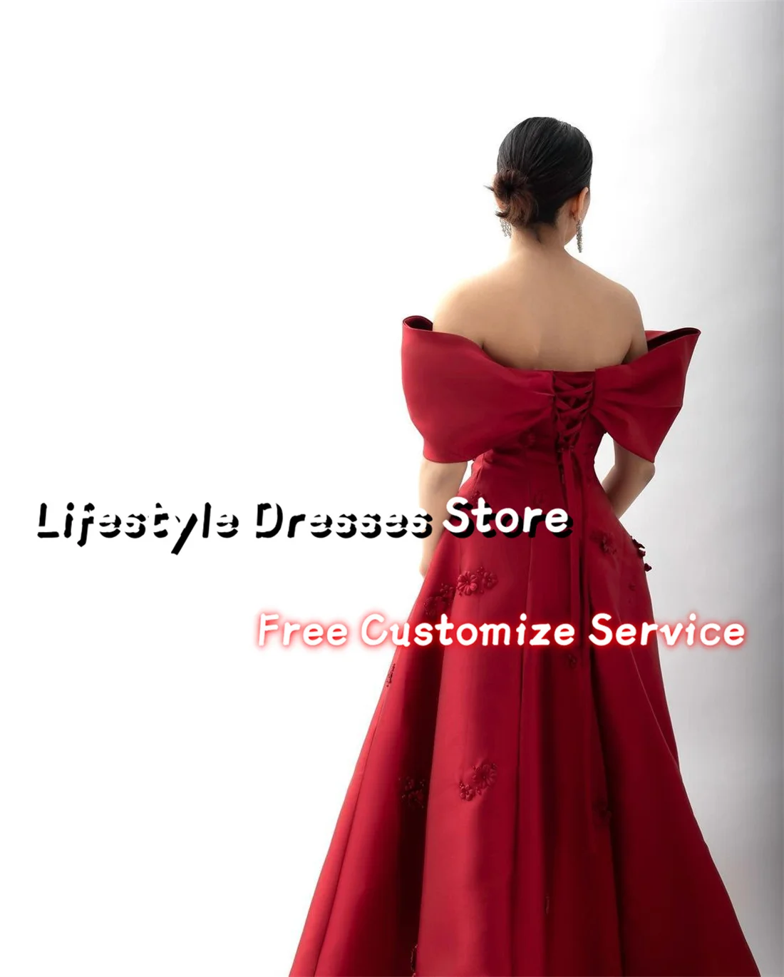 Customized Off Shoulder Satin 3D Flowers Beaded Luxury Evening Dresses Wedding Party Gown Lace-up Gorgeous Prom Dress