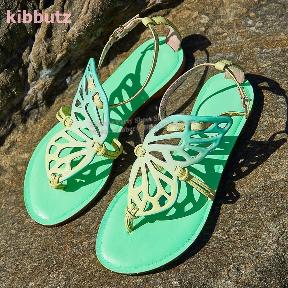 

Butterfly Wing Sandals Clip-Toe Mixed Color Genuine Leather Flat With Novelty Fashion Elegant Concise Party Women Shoes Newest