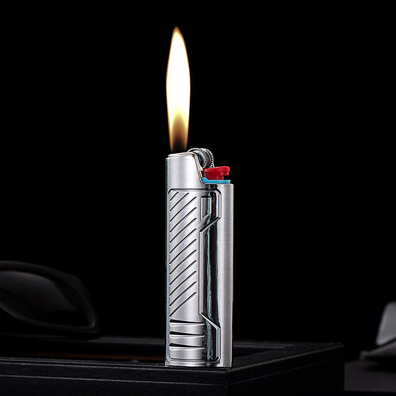 Exquisite stripes BIC Lighter Cover Case Decorative metal shell  Large holder Full size BIC j6 gas lighter 5 colors wholesale