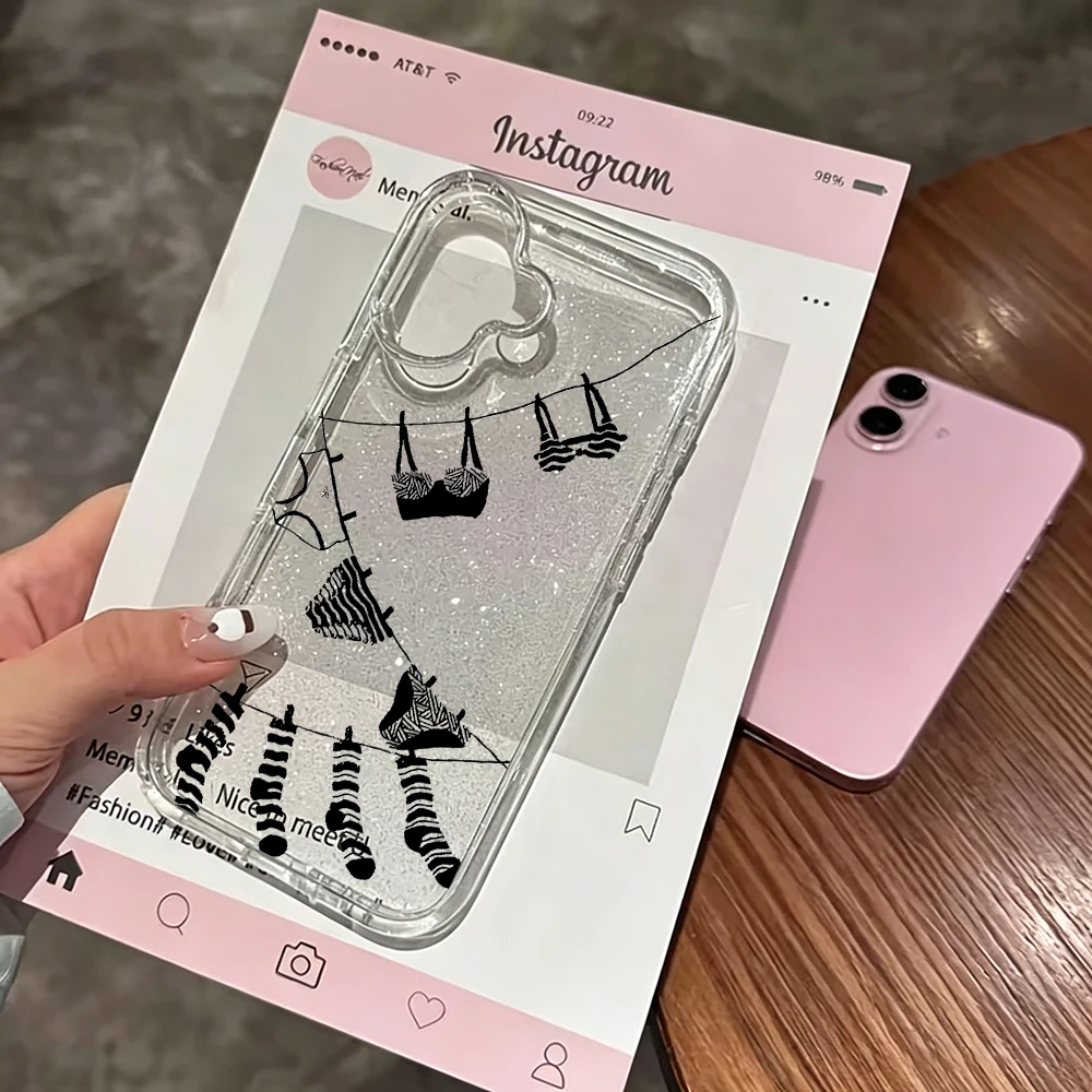 Funny Laundry Line Glitter Clear Phone Case For iphone 17 Air 14 15 16 11 12 13 Pro Max 16E 17E 14 Plus 15 16 Pro XR XS X Cover view 4