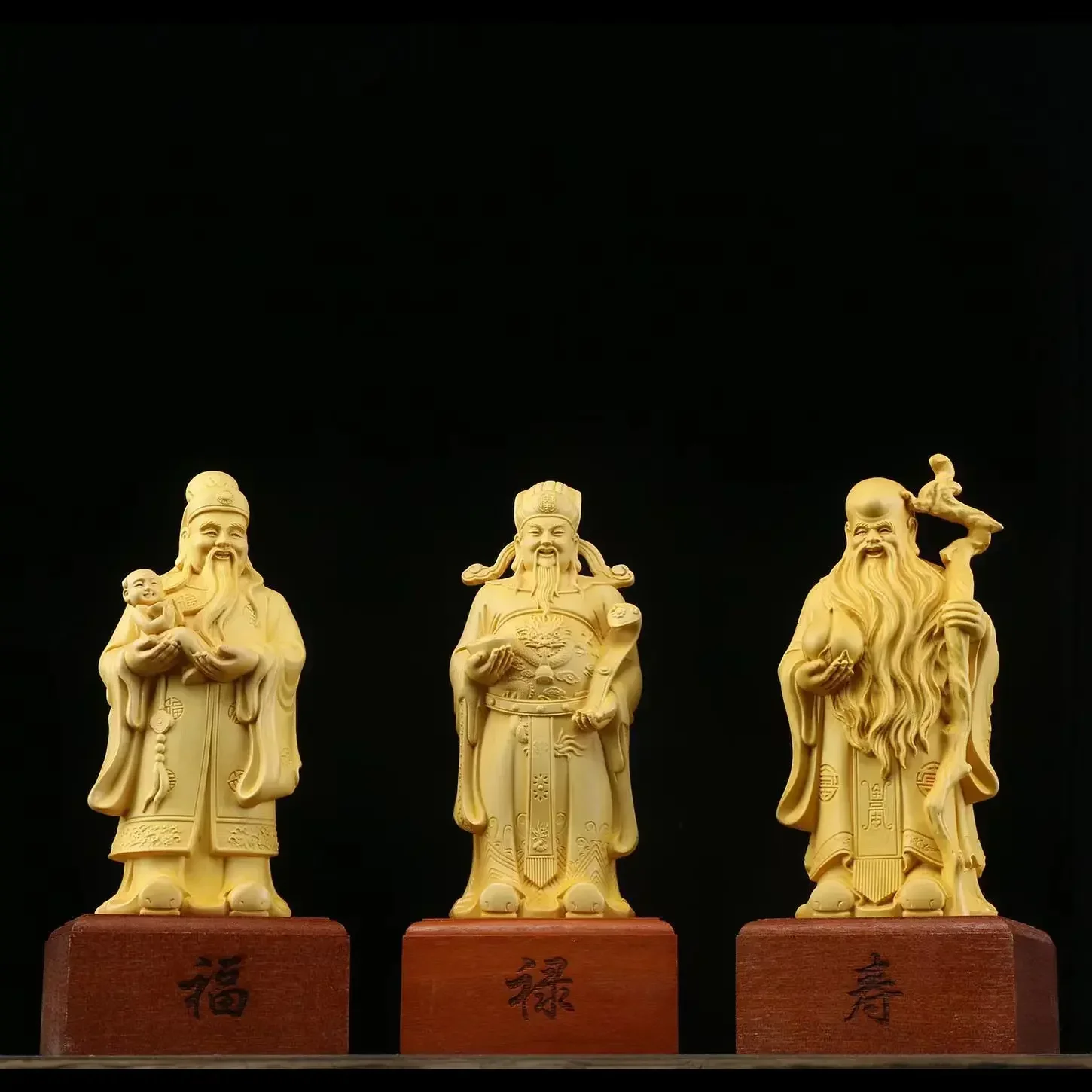 Solid wood Fortune-Lu-Shou Samsung figure carving  Statue traditional hand carving home living room bedroom crafts Elder gift