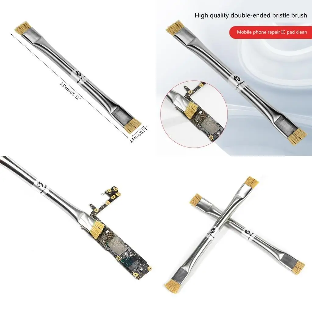 

R9UF Double Head Steel Wire Brush Anti Static Hardening Brush Mainboard Repair IC Pad Cleaning Brush Tools