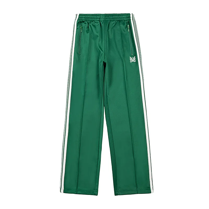 Green Embroidery Casual Trousers Men Woman Side Edge Striped Weaving Loose Motion Straight Leg Pants