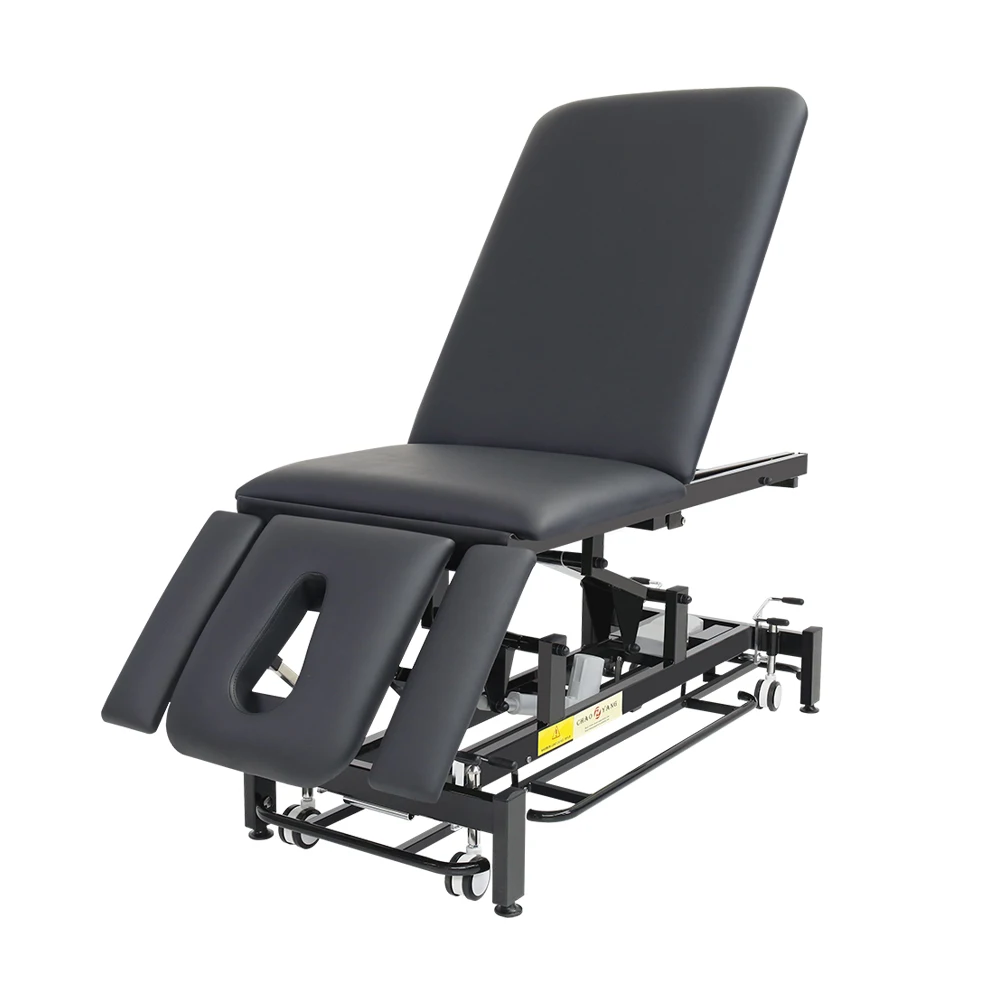 All Black Electric Physiotherapy Treatment Table 5 Section Hand-free Foot Bar Control Electrical Physio Hi-Lo Plinth Stretcher