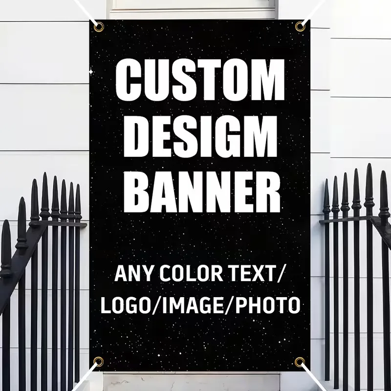 لافتة علم مطبوعة برسومات مخصصة أي نمط غطاء شعار نصي حلقات نحاسية تصميم مجاني لافتة إعلانية خارجية