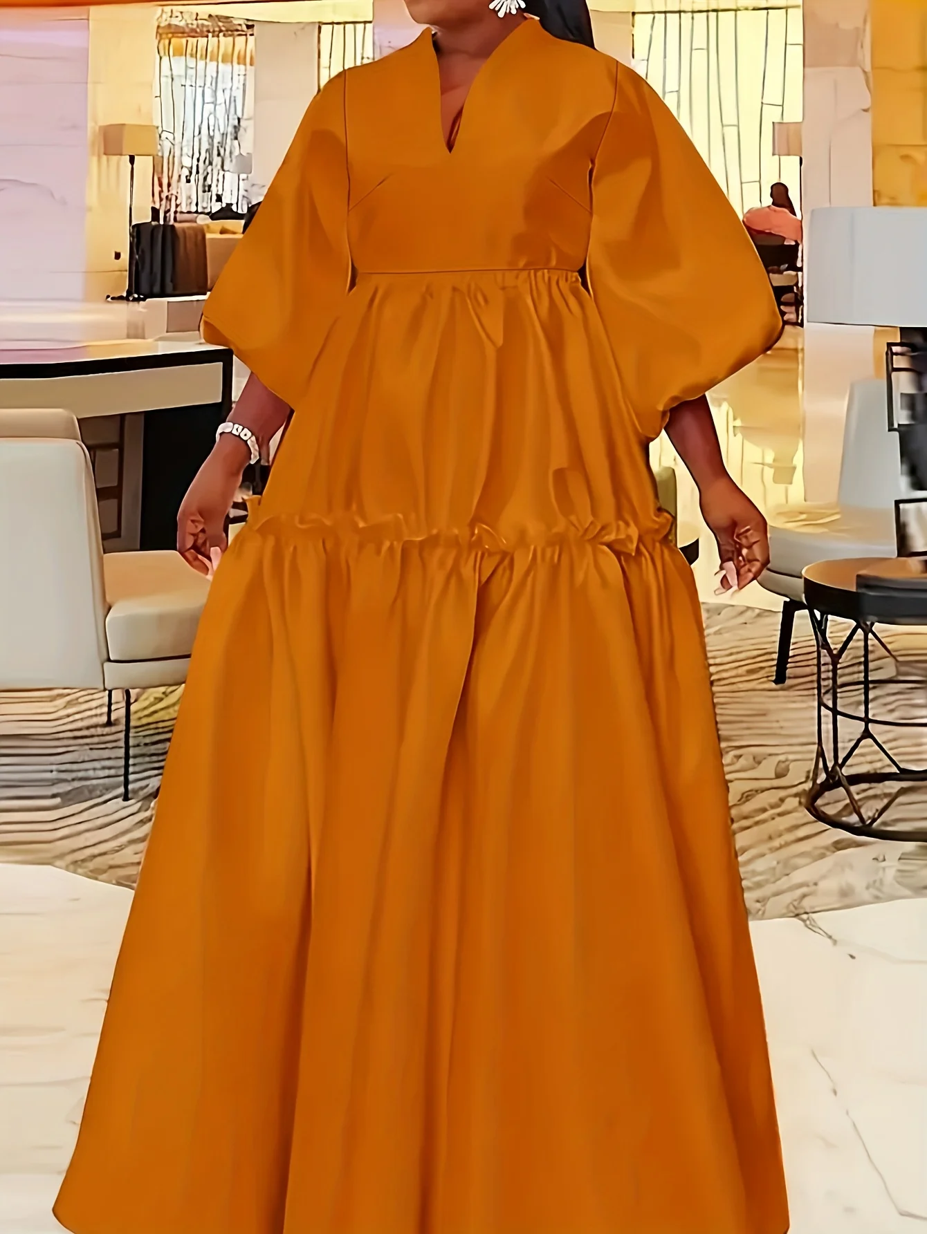 

Однотонное свободное длинное повседневное платье с v-образным вырезом и короткими рукавами, женское удобное платье макси