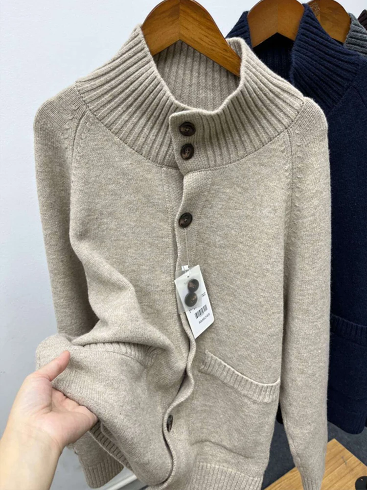 

Свободный вязаный кардиган из смеси шерсти Thiened для мужчин, повседневное удобное длинное пальто све, молодежная повседневная одежда, теплая верхняя одежда